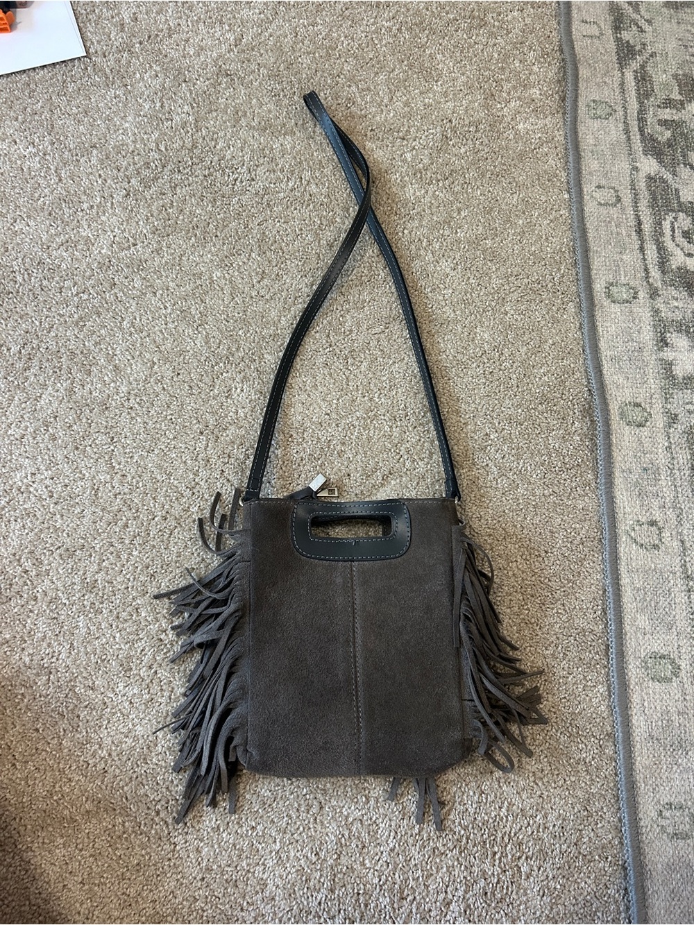 Suede Fringe Crossbody Bag in Dark Gray